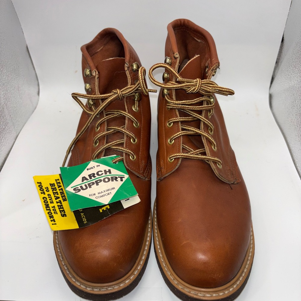 Carolina Mens Vintage Leather Work Boots Brown Arch Support Made in USA 288 D